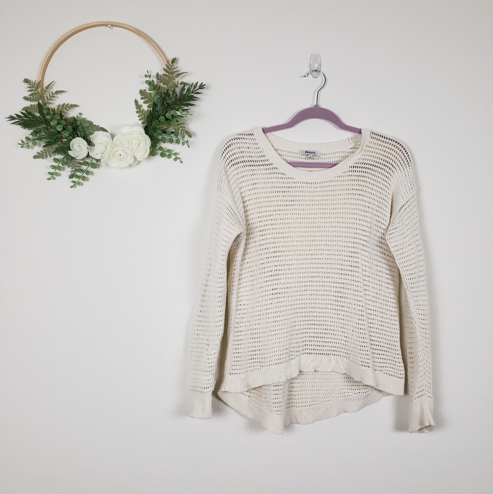 Madewell cream sweater open knit crew neck sz M